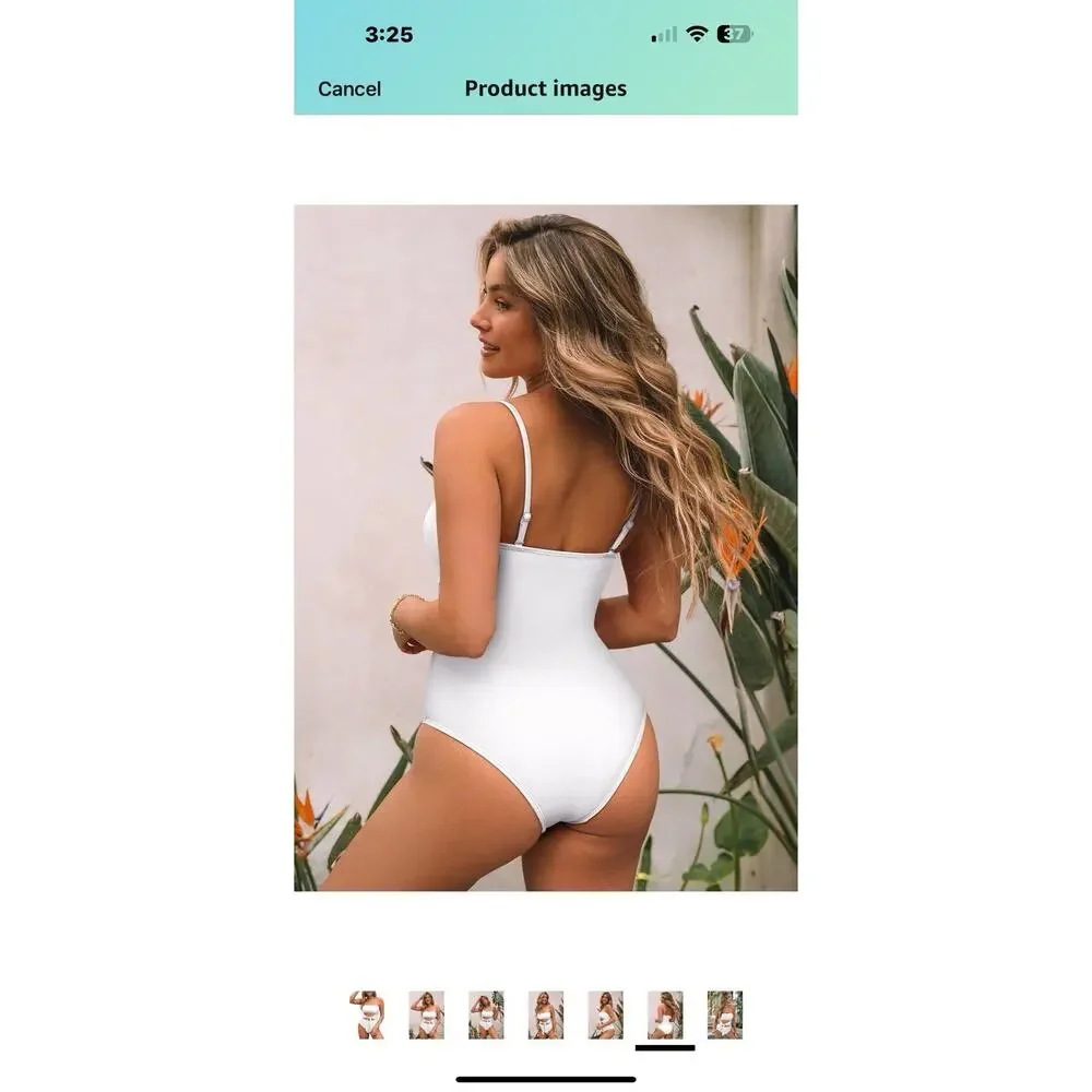 Pink Queen Women Bandeau One Piece Swimsuit Removable Strap Large, White